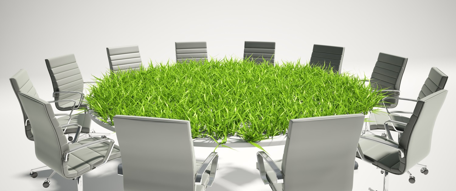 Conference table covered with grass