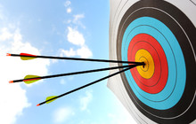 Arrow hit goal ring in archery target