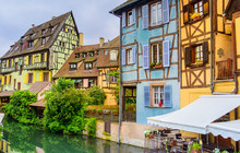 Colmar, Petit Venice, water canal and houses. Alsace, France.